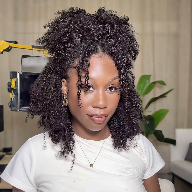 US Only|QVR #1B Afro Kinky Curly Feather Crochet Human Hair