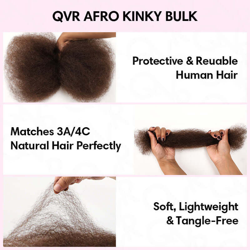 MATCH SALE|QVR Dark Brown Afro kinky Bulk Human Hair
