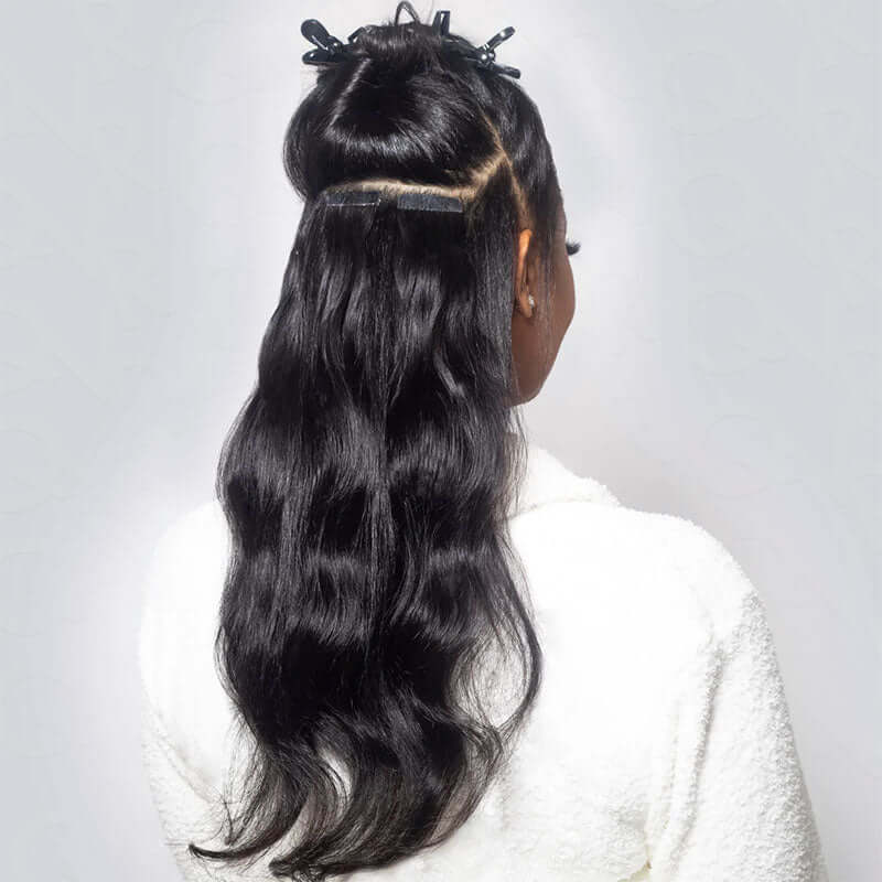 QVR Invisible Straight Tape In Hair Extensions Natural Black Premium Human Hair
