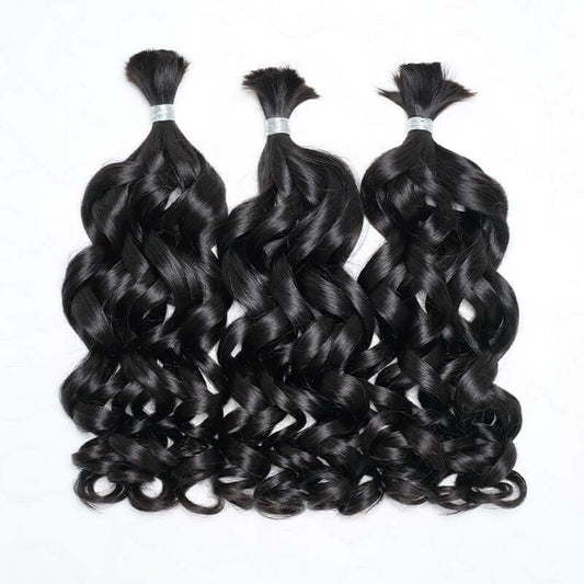 B3G1|QVR Extensiones de Cabello Humano a Granel French Curl para Trenzas Anudadas Boho