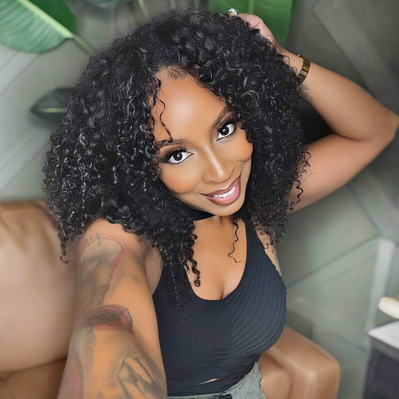 US Only|QVR #1B Small Kinky Curly Feather Crochet Human Hair
