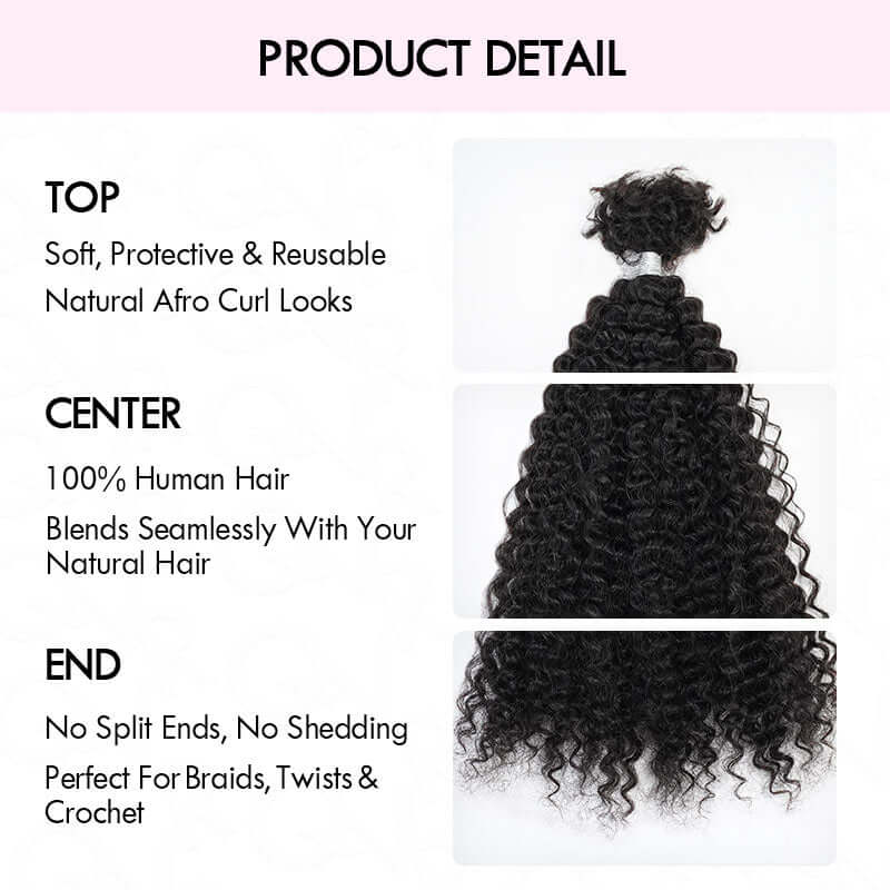 B3G1|QVR Afro Kinky Curly Human Bulk Hair Extensions for Boho Knotless Braiding