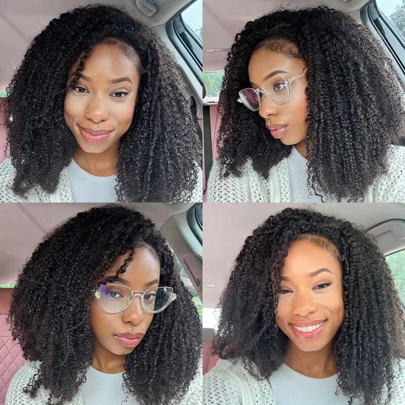 US Only|QVR #1B Afro Kinky Curly Feather Crochet Human Hair