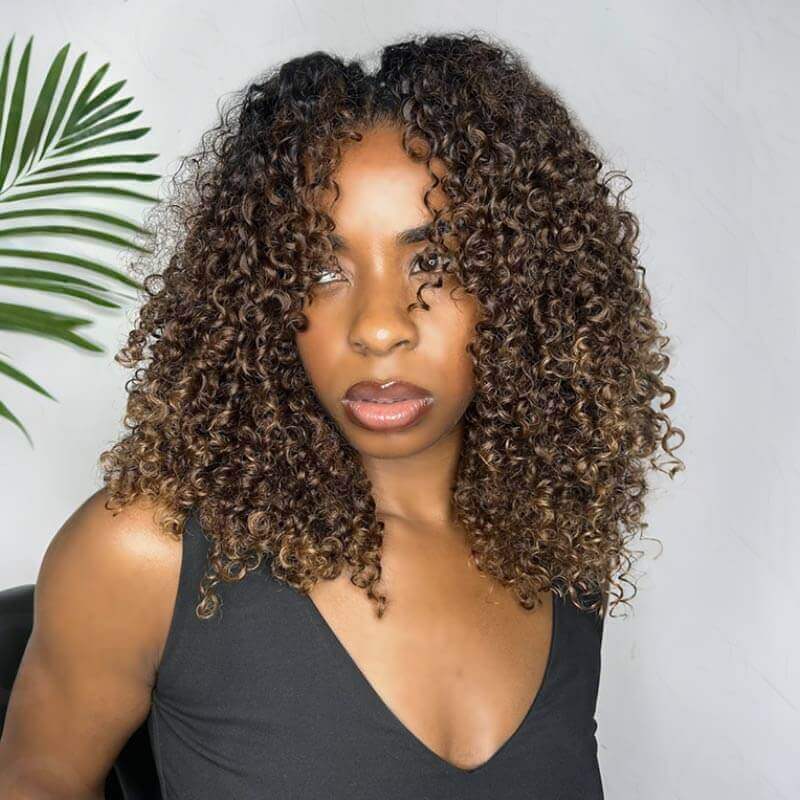 B3G1|Ombre #T1B/30 Small Kinky Curly Feather Crochet Human Hair