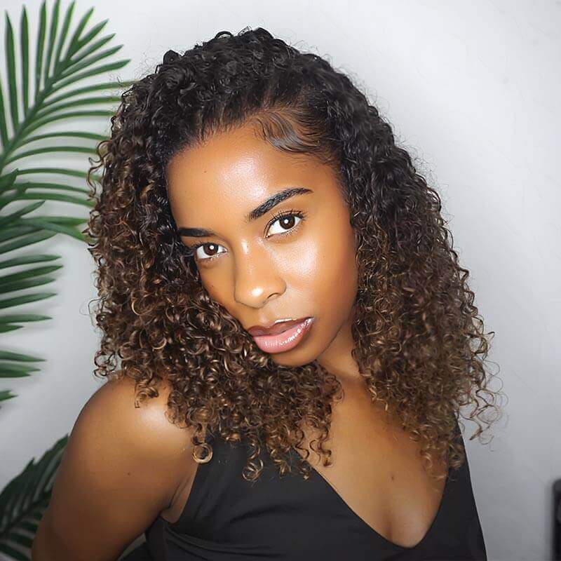 B3G1|Ombre #T1B/30/27 Small Kinky Curly Feather Crochet Human Hair