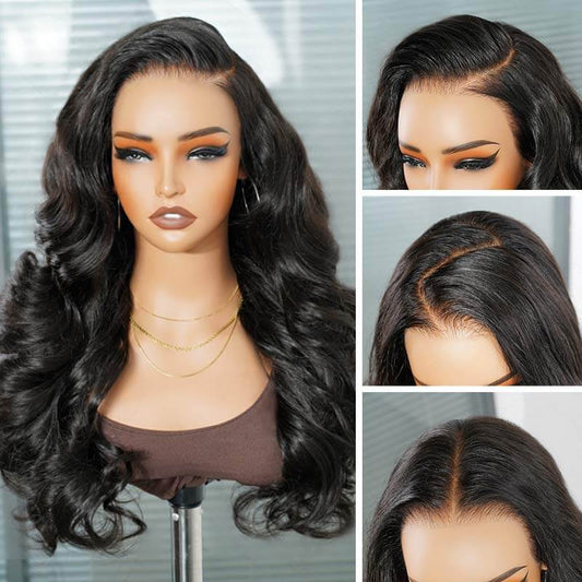 QVR Peluca Frontal de Encaje Pre-Cortado 9x6 Sin Pegamento de Onda Corporal Suelta, Pelucas de Cabello Humano Negro
