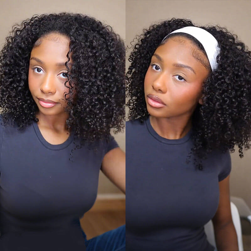 US Only|QVR #1B Kinky Curly Half Wig
