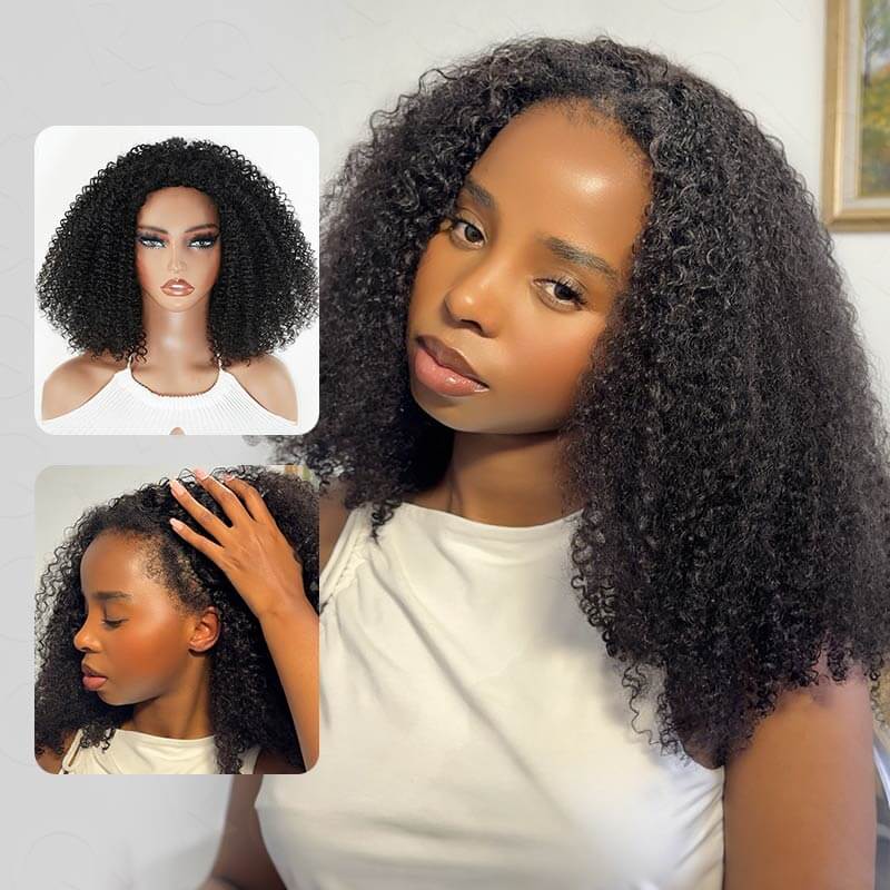 US Only|QVR #1B Kinky Curly Half Wig