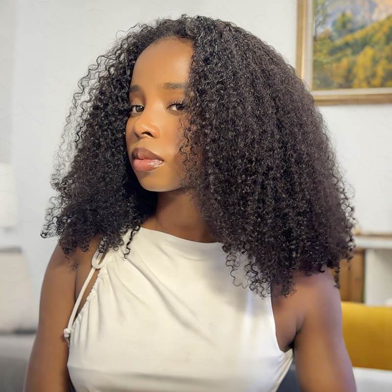 US Only|QVR #1B Kinky Curly Half Wig