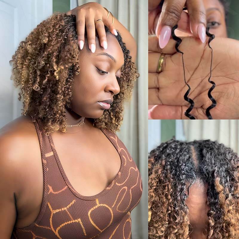 US Only|QVR #T1B/30/27 Small Kinky Curly Feather Crochet Human Hair