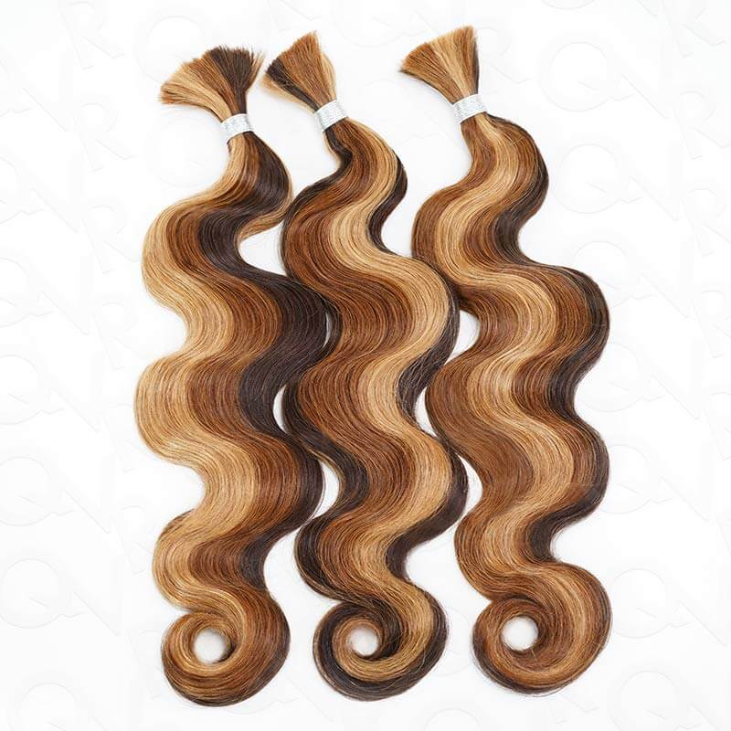 B3G1|QVR Brown Highlight Body Wave #P4/30/27 Human Bulk Hair for Braiding