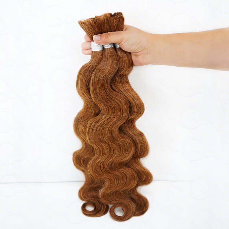 B3G1|QVR Auburn Brown Body Wave Bulk Human Hair Extensions for Boho Knotless Braiding