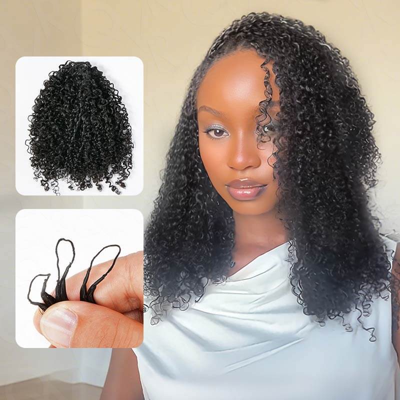 QVR Multi-Weaves Feather Crochet Human Hair Natural Black Curly Machine Made Crochet Weave Hair Extensions