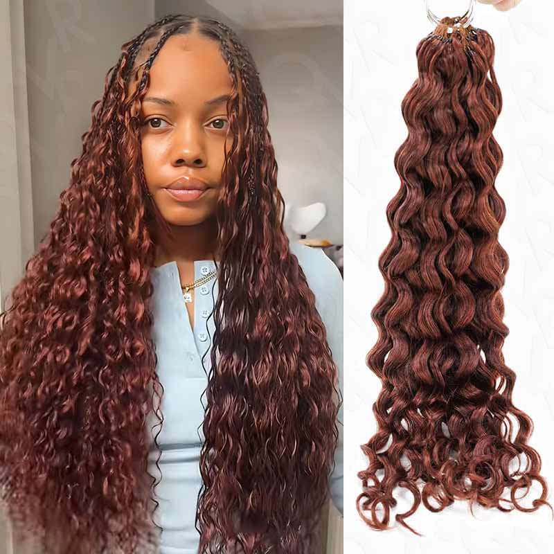 QVR Reddish Brown Human Crochet Hair Water Wave Machine Made #33B Feather Crochet Hairstyle