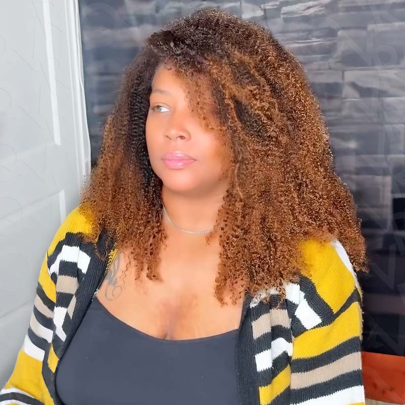 QVR Premium Cabello Chino Rizado Afro Kinky Crochet Ombre #T2/30 Cabello Humano Virgen Hecho a Máquina Estilos de Crochet Pluma