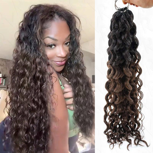QVR Ombre Brown #T1B/4 Human Crochet Hair Water Wave Machine Made Feather Crochet Hairstyle