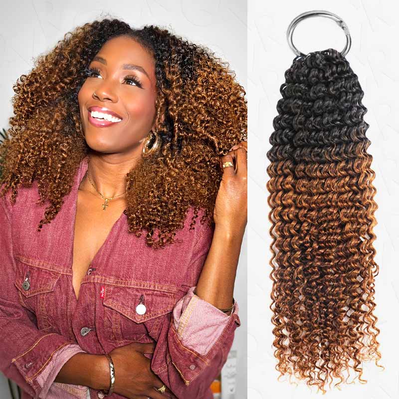 QVR Multi-Weaves Feather Crochet Human Hair Ombre #T1B/30 Curly Machine Made Crochet Weave Hair Extensions