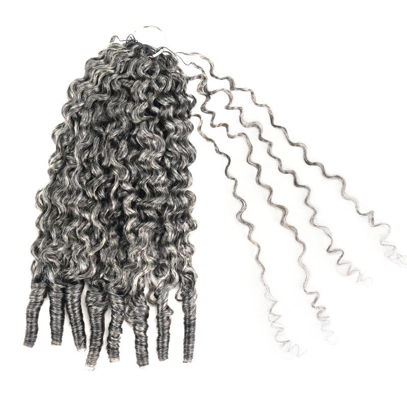 P3G5|Salt Pepper Burmese Curly Feather Crochet Weave Hair Extensions