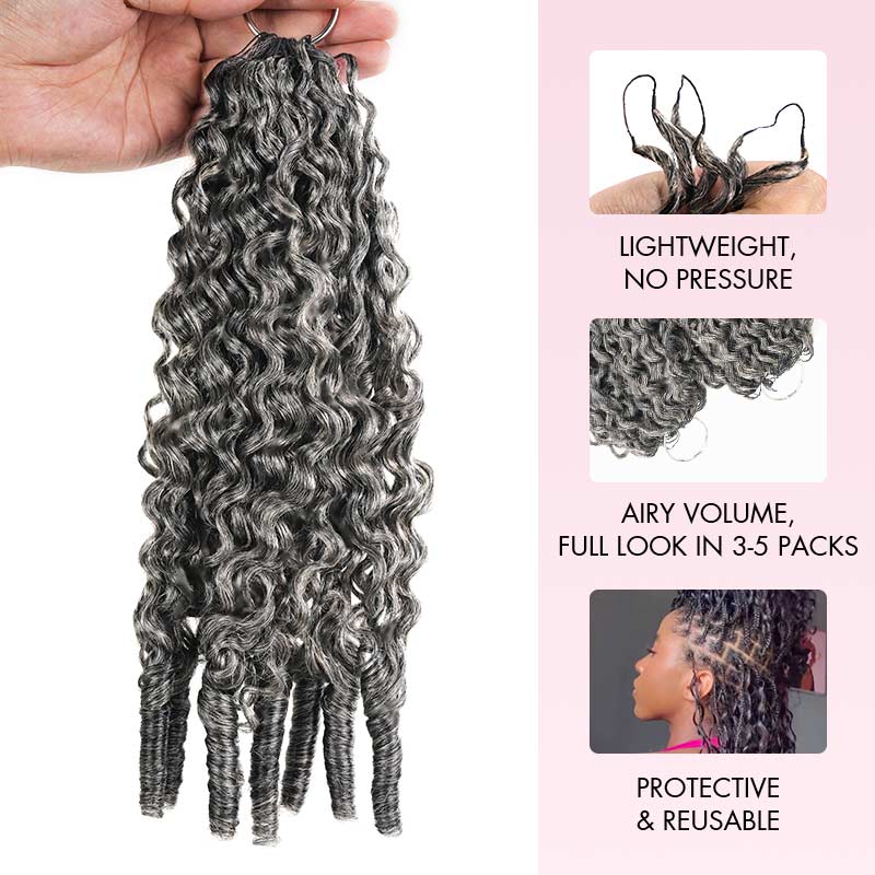 P3G5|Salt Pepper Burmese Curly Feather Crochet Weave Hair Extensions