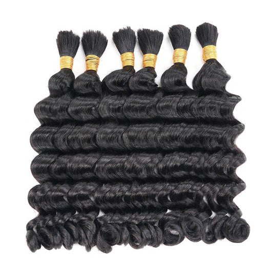 QVR Loose Deep Wave Boho Knotless Braids with Spring Curl Ends Natural Black Bulk Human Braiding Hair Extensions