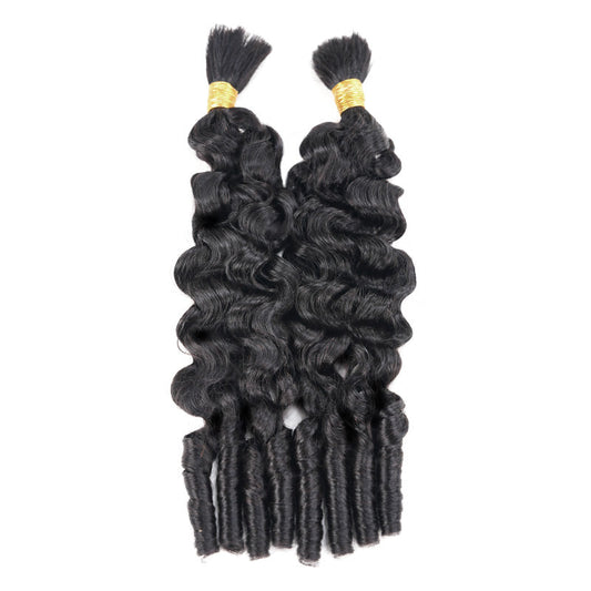QVR Burmese Curly Boho Knotless Braids Human Bulk Hair Natural Black Human Braiding Hair Extensions