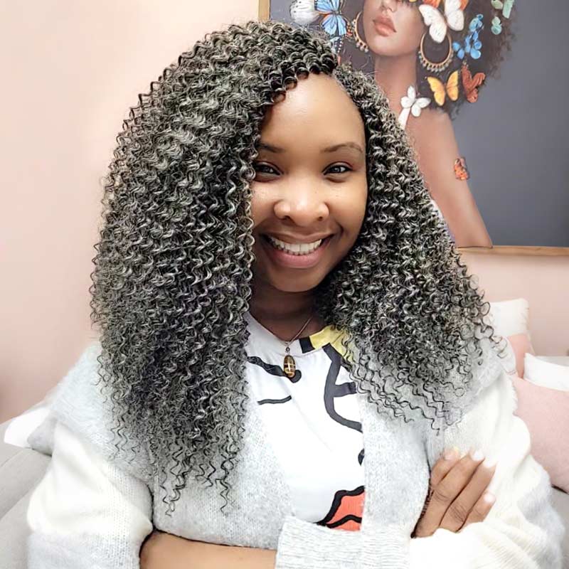 US Only|QVR Salt Pepper Small Kinky Curly Feather Crochet Human Hair