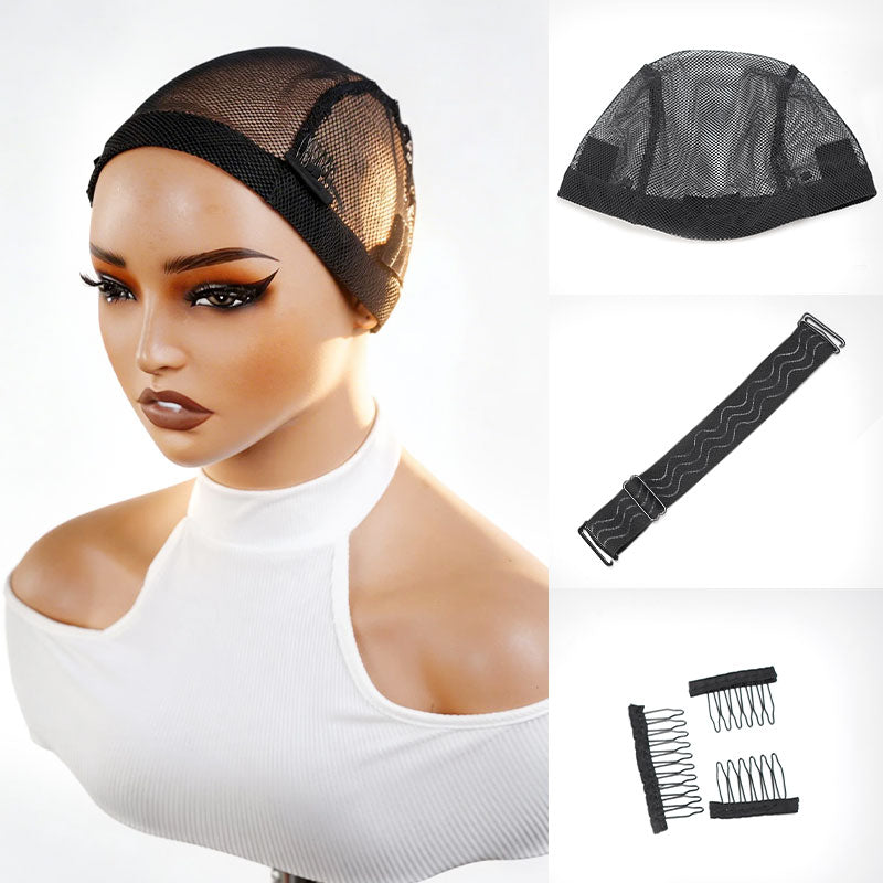 QVR Black Mesh Weaving Cap Elastic Crochet Braid Wig Caps for Making Wig