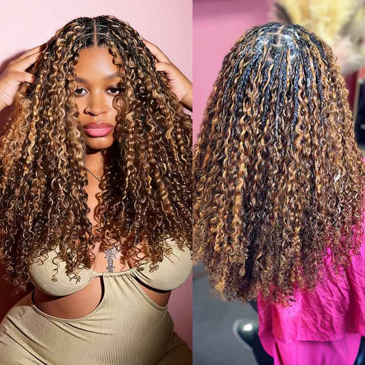 QVR Seamless Burmese Curly Feather Crochet Hair Highlight #P4/27 Machine Made Human Hair Extensions