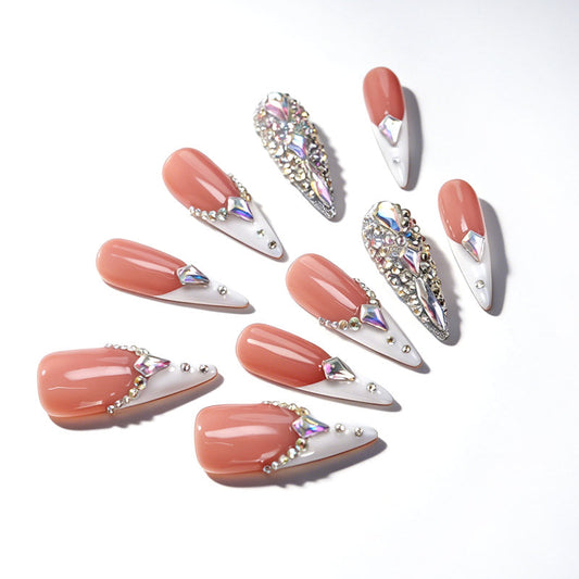 Solo EE. UU.|Uñas Postizas QVR Diamond Peach Glow