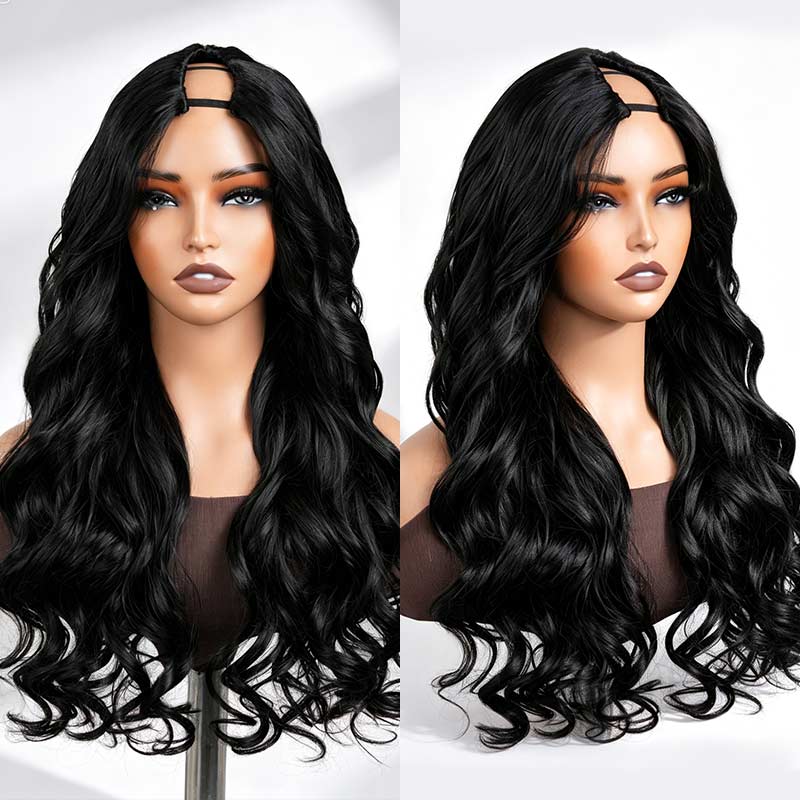 Pelucas de cabello humano en forma de U, QVR sin pegamento, pre-rizadas, con nuevas ondas corporales