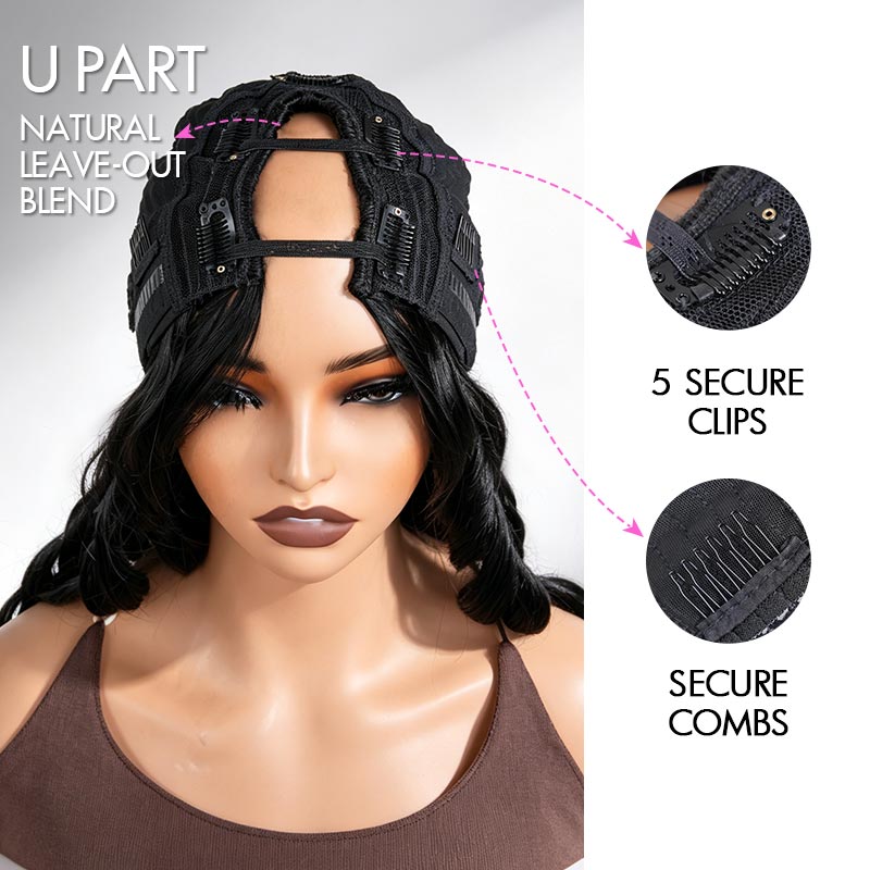Pelucas de cabello humano en forma de U, QVR sin pegamento, pre-rizadas, con nuevas ondas corporales