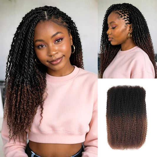 QVR Ombre Brown #T1B/4 Afro kinky Bulk Human Hair for Braiding & Twists