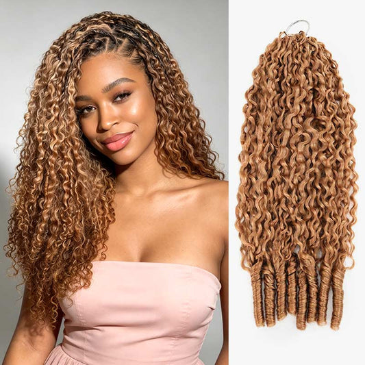 QVR Rubio Miel #27 Pluma Ganchillo Pelo Humano Rizado Birmano Crochet Extensiones de Pelo