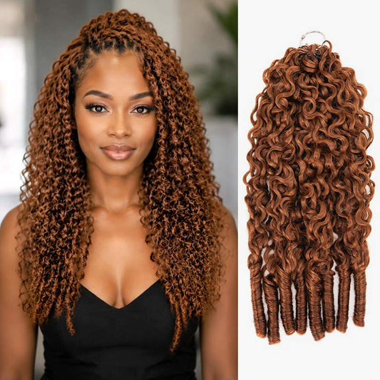 Extensiones de cabello humano trenzado rizado birmano QVR Auburn Brown #30 Feather Crochet