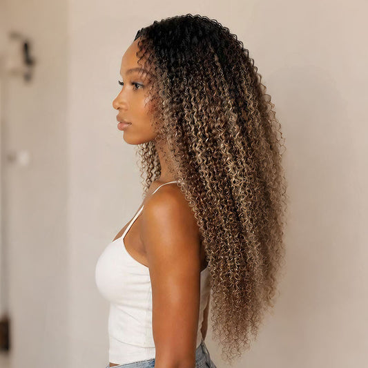 OFERTA ESPECIAL|QVR Cabello de ganchillo rizado birmano con reflejos rubios besados por el sol