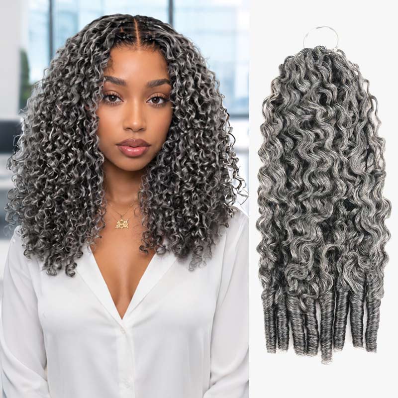 P3G5|Salt Pepper Burmese Curly Feather Crochet Weave Hair Extensions