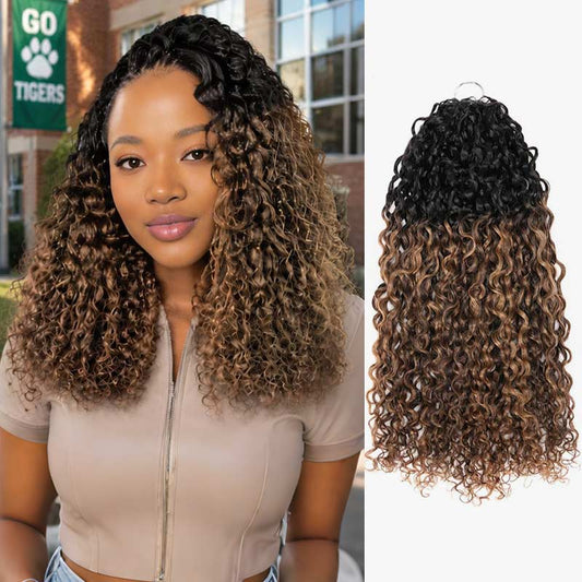 QVR Miel Caramelo Mechas Mixtas Pluma Ganchillo Pelo Humano Rizos Trenzados Nudos Milagrosos Extensiones de Pelo de Ganchillo