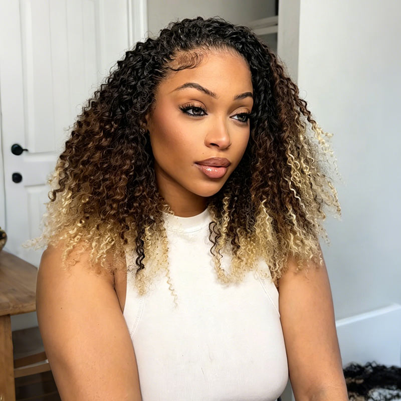 MATCH SALE|QVR Ombre #T1B/30/613 Small Kinky Curly Crochet Hair