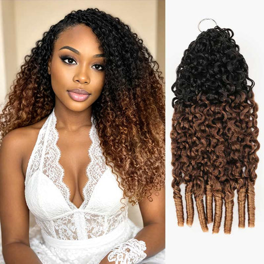QVR Burmese Curly Feather Crochet Human Hair Ombre #T1B/30/27 Machine Made Crochet Weave Hair Extensions