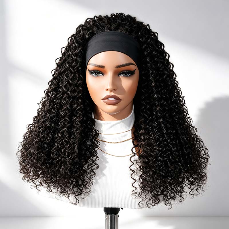 QVR New Water Wave Headband Wig 100% Human Hair Glueless Wigs for Women