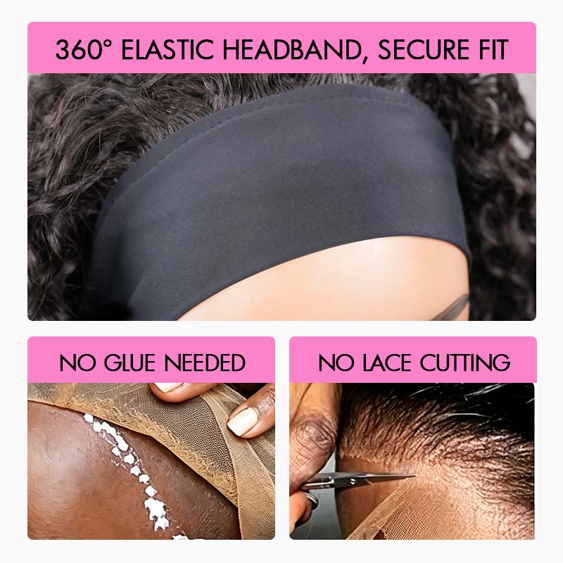 QVR Twist Curly Headband Wig 100% Human Hair Glueless Wigs for Women