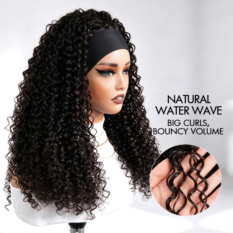 QVR New Water Wave Headband Wig 100% Human Hair Glueless Wigs for Women