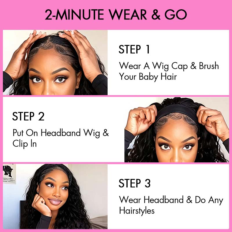 QVR Kinky Curly Headband Wig 100% Human Hair Glueless Wigs for Women
