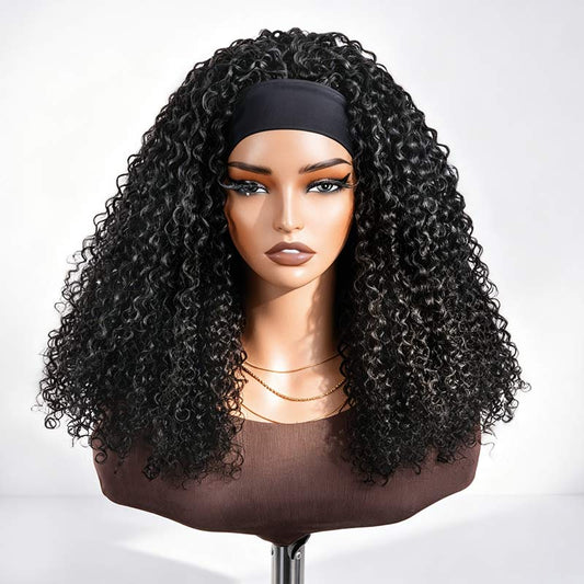Peluca QVR con diadema rizada, 100 % cabello humano, sin pegamento para mujeres
