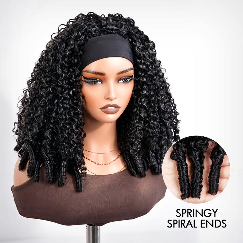 QVR Burmese Curly Headband Wig 100% Human Hair Glueless Wigs for Women