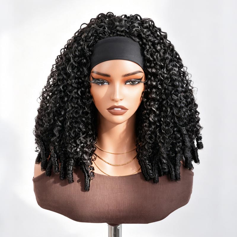 QVR Burmese Curly Headband Wig 100% Human Hair Glueless Wigs for Women