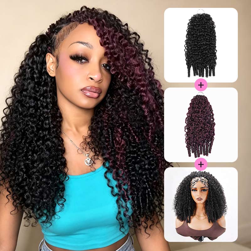 FIXED PRICE|QVR #99J Highlight Miracle Knots X Half Wig Hack Seamless Miracle Braids Human Hair Crochet Weave Hair Extension