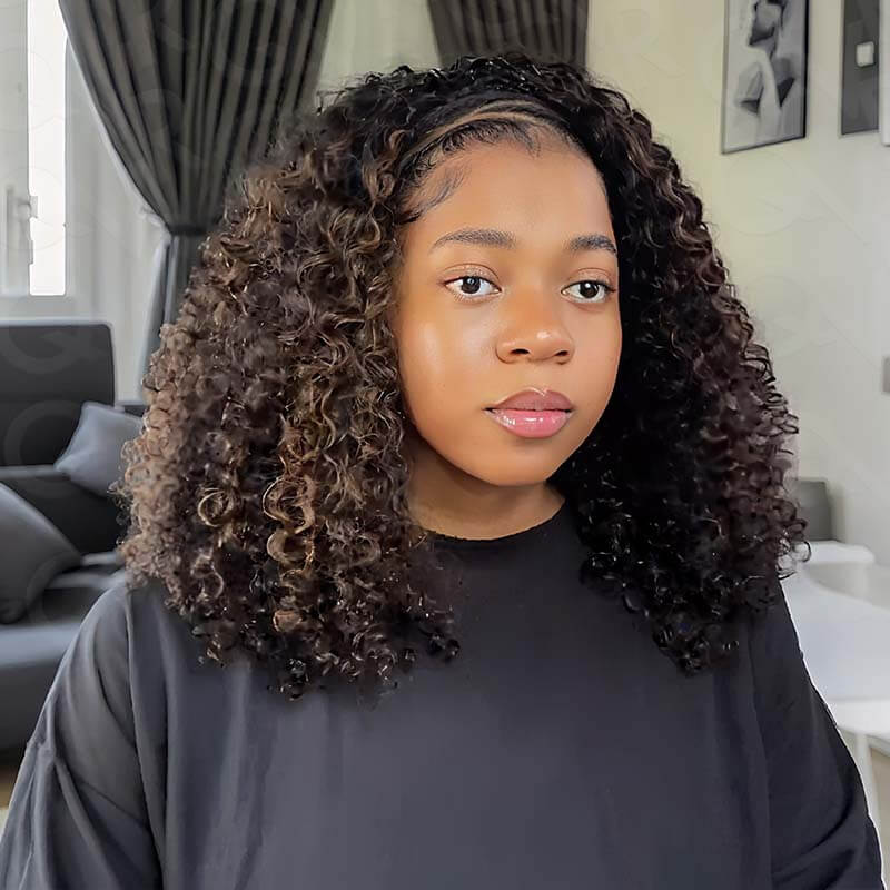 Flash Sale|QVR Glueless Highlight #1B/27 Twist Curly Half Wig Invisible Hairline Wear Go Human Hair Wigs