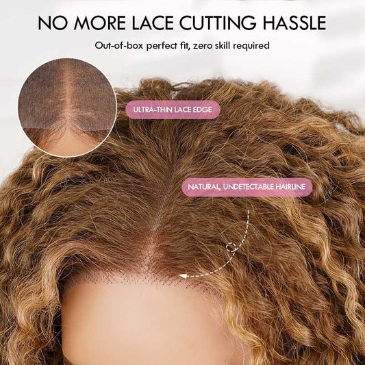 Pelucas de cabello humano con cierre de encaje precortado 5X5 sin pegamento, rizado birmano, reflejos rubios #P4/27 QVR