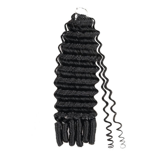 QVR Cabello Humano Crochet con Ondas Profundas y Plumas, Puntas en Espiral, Extensiones de Cabello para Tejer a Máquina